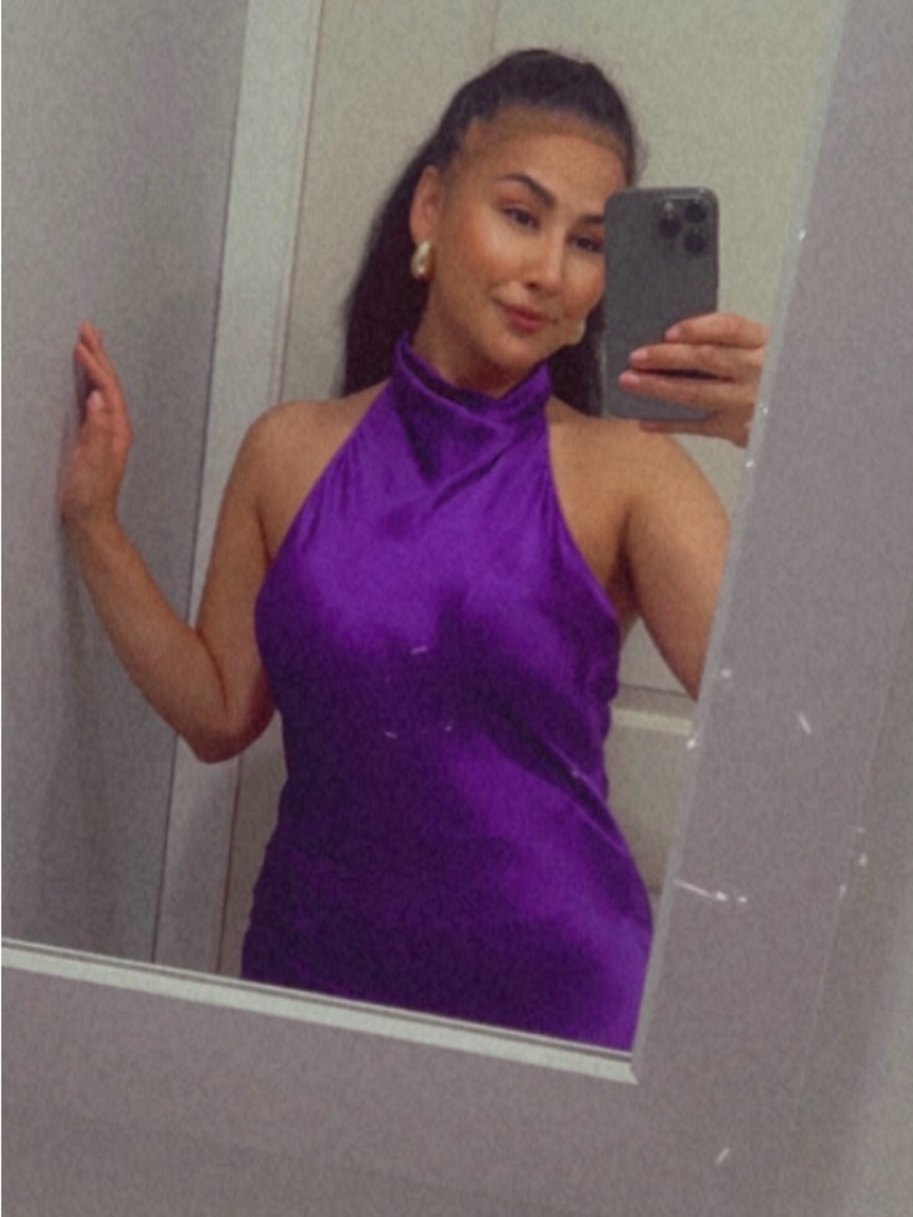 REVOLVE One-Shoulder Purple Satin Halter Dress